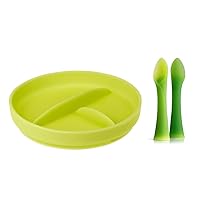 Olababy 100% Silicone Soft-Tip Training Spoon and Divided Suction Plate Bundle