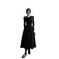 Vintage Knitting Maxi Wedding Dresses for Women Clothing O Neck Office Lady Casual Midi Dress Winter Black