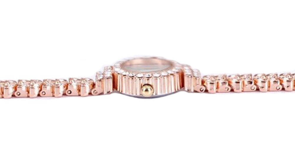 Gullor King Girl Royal Rose Gold Bracelet Watch Full Crystal Diamonds for Ladies Quartz Round