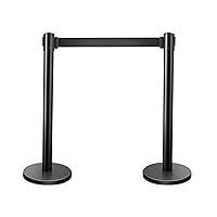 Crowd Control Barriers Stanchions Heavy Duty Premium Steel Black Stanchions 6.6 Feet Black Retractable Belt Safety Barrier Stands & Line Dividers