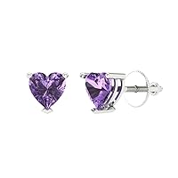 0.9ct Heart Cut Solitaire Simulated Alexandrite Unisex Pair of Stud Earrings 14k White Gold Screw Back conflict free Jewelry