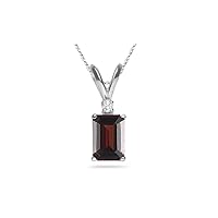 January Birthstone - Diamond Accented Garnet Solitaire Pendant AAA Emerald Shape in Platinum Available from 7x5mm - 14x10mm