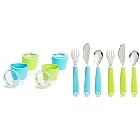 Munchkin Splash Open Toddler Cups, 7 Ounce 4 Pack with Training Lids and Toddler Fork, Knife Spoon Utensil Set, 6 Pack