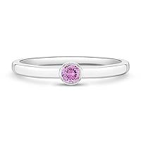 925 Sterling Silver Simulated Birthstone Cubic Zirconia Bezel Ring For Baby Girls through Pre-Teens Sizes 2,3,4 & 5 - Gorgeous Baby Rings For Everyday Wear - Month Birthday Gifts for Little Girls