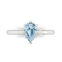 Clara Pucci 0.95ct Pear Cut Solitaire Natural Topaz 6-Prong Classic Designer Statement Ring Solid Real 14k White Gold for Women