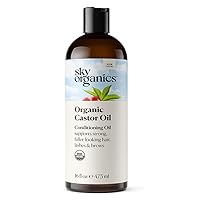 Sky Organics Organic Castor Oil (16 oz) USDA Certified Organic, 100% Pure, Cold Pressed, Hexane Free, Boost Hair Growth, Use with Castor Oil Pack