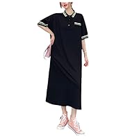 Summer Dress Korea Loose Color Rowan Polo Collar Woman Robe Short Sleeve Long Dresse