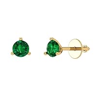 0.94cttw Round Cut Solitaire Genuine Simulated Green Emerald Unisex Pair of Martini Stud Earrings 14k Yellow Gold Screw Back