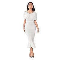 Women's Dress Ruched Cold Shoulder Ruffle Split Hem Dress Dress for Women (Color : White, Size : X-Large)