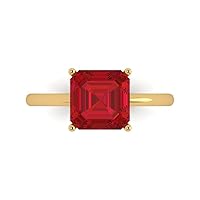 Clara Pucci 2.5 carat Asscher Cut Solitaire Simulated Ruby Proposal Wedding Bridal Anniversary Ring 18K Yellow Gold