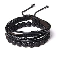 Bracelets Men Braided Bracelet Buddha 2pcs/Set Natural Stone Leather Male Cool Punk Ethnic Tribal Wristbands Energy Lava Bangles braclets (Length : 19cm, Metal Color : Lava)