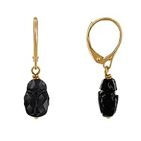 Gold Plated Sleeper Earrings Black Crystal Beetle