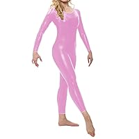 Sexy Scoop Neck Full Sleeve Bodycon Jumpsuits Shiny Metallic Spandex Jumpsuits Rompers Party Club High Street Outfits Overall (6X-Large,Light Pink,6X-Large)