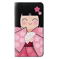 RW3042 Japan Girl Hina Doll Kimono Sakura PU Leather Flip Case Cover for iPhone XR