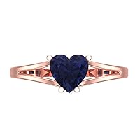 1.45ct Heart Cut Solitaire split shank Simulated Blue Sapphire 4-Prong Classic Statement Ring 14k Rose Gold for Women