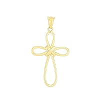 14k Gold Yellow Finish 33x18mm Sparkle Cut Religious Faith Cross Pendant Necklace Jewelry for Women