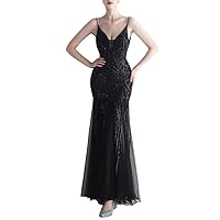 Prom Dress Sequin Tulle Backless Mermaid Evening Party Dress