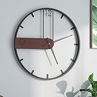 Large Wall Clock for Living Room Decor, Modern Walnut Dial Metal Frame Wall Decor Silent Non Ticking Clocks for Bedroom, Study, Office Decorations, Gift idea, 20.8''