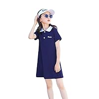 New casual college style girls' dress cotton knitted summer dress short sleeved skirt simple middle-aged children