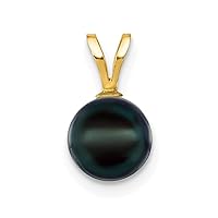14k Gold 7 8mm Black Saltwater Akoya Cultured Pearl Pendant Necklace Jewelry Gifts for Women