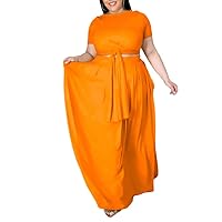 Ophestin Womens Plus Size 2 Piece Dress Outfits Solid Color Crop Top Maxi Skirts Set
