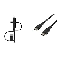 Belkin 3-in-1 Universal USB-A Cable - USB-C Cable, Lightning Cable & iPads, Galaxy, Tablet, Smartphone - Black & 3.3ft USB-C to USB-C Cable, USB-C Fast Charge Cable for Galaxy S23
