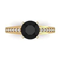 2.21ct Round Cut cathedral Solitaire Genuine Natural Black Onyx Engagement Promise Anniversary Bridal Ring 18K Yellow Gold