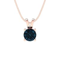 Clara Pucci 0.50 ct Round Cut Genuine Natural London Blue Topaz Solitaire Pendant Necklace With 18