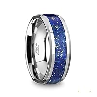 OSIAS Men’s Polished Tungsten Wedding Band With Blue Lapis Inlay & Beveled Edges - 8mm