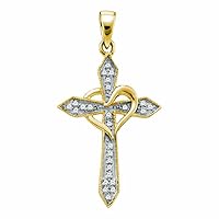 0.50Ct Round Cut White Diamond 925 Sterling Silver 14K Yellow Gold Finish Diamond Cross Heart Pendant Necklace for Women's & Girl's