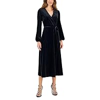 I.N.C. International Concepts Women's Faux-Wrap Velour Dress (Black, X-Small)
