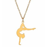 Gymnastics Charm Necklace for Women Stainless Steel Elegant Flipping Gymnast Pendant Necklace Ballerina Gymnastics Inspirational Jewelry for Teens Girls