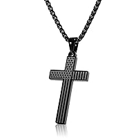 Men's Stainless Steel Flag Cross Necklace Engraved Philippians 4:13 Bible Quote Pendant Jewelry Gift
