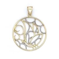 14k Two Tone Gold Butterfly Angel Wings Medallion Pendant Necklace Jewelry for Women