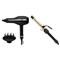Hot Tools Pro Artist Black Gold 2000-Watt Ionic Hair Dryer + Hot Tools Pro Signature Gold Curling Iron (1 in)