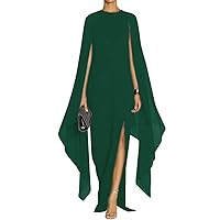 MAYFASEY Women's Elegant High Split Flare Sleeve Formal Evening Gowns Maxi Dress with Cape