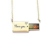 Dark Red Beautiful Flowers Letter Envelope Necklace Pendant Jewelry