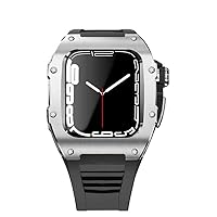 Titanium Alloy Case Modification kit for Apple Watch 8 7 45mm Fluorine Rubber Strap Cover for iWatch Sereis 6 SE 5 4 44mm Band Set (Color : I, Size : 44mm for 6/5/4/SE)