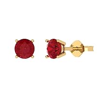 1.6 ct Brilliant Round Cut Solitaire VVS1 Simulated Ruby Pair of Stud Earrings Solid 18K Yellow Gold Push Back