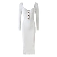 Elegant Long Sleeve Midi Knitted Sweater Dresses for Women Spring Autumn Black Party Dresses Sheath Bodycon Robes