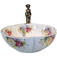 Porcelain Ceramic Bathroom Vanity White Vessel Sinks American Style Above Counter Round Bowl Countertop Sink Art Basin Peony Flower Without Faucet Jingdezhen