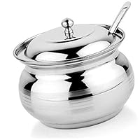 Stainless Steel Small Storage Pot with lid for Oil Ghee, salt, tea, coffee, spices, dry fruits, sugar (3) Size in Inch - Length- 3.5 x Width- 3.5 x Height- 3