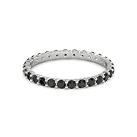 Black Spinel Round 2.50 MM Eternity 925 Sterling Silver Women Stacking Ring Jewelry
