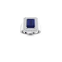 2.32Ctw Emerald Cut Sapphire Simulated Diamond Double Halo Men's Ring 14K White Gold Plated