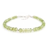 Natural Peridot 3-4mm Rondelle Shape Faceted Cut Gemstone Beads 7 Inch Adjustable Silver Plated Clasp Bracelet For Men, Women. Natural Gemstone Link Bracelet. | Lcbr_05048