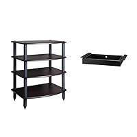 Pangea Audio Vulcan Rack and Drawer Bundle Espresso Four Shelf Audio Rack Media Stand Components Cabinet and Duo Media Storage Drawer 2 Inch High