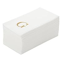 Restaurantware Luxenap 15.8 X 7.9 Inch Linen-Feel Guest Towels 50 Lettered Hand Towels - Gold Letter 'G' Sans Serif Font White Paper Dinner Napkins airlaid For Restrooms And Tables