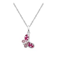 Girls Jewelry - Sterling Silver Pink Butterfly Pendant Necklace (12-14 in)