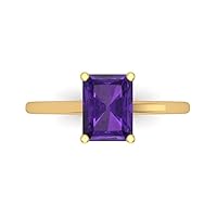 Clara Pucci 1.95ct Emerald Cut Solitaire Natural Amethyst 4-Prong Classic Designer Statement Ring Solid Real 14k Yellow Gold for Women
