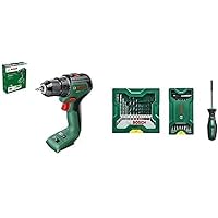 Bosch UniversalDrill 18V-60 Cordless Screwdriver (without Battery, 18 Volt System, in Box) Black + 25 + 15 + 1 Mini-X-Line Set Plus Handle (for Metal, Wood, Stone, Drill Accessories)